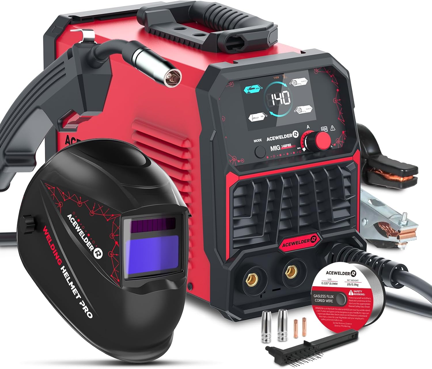 Detalle de ACEWELDER 140A MIG Welder: 3-in-1 Flux Core, MIG/LIFT TIG/Stick for 110V Portable DIY