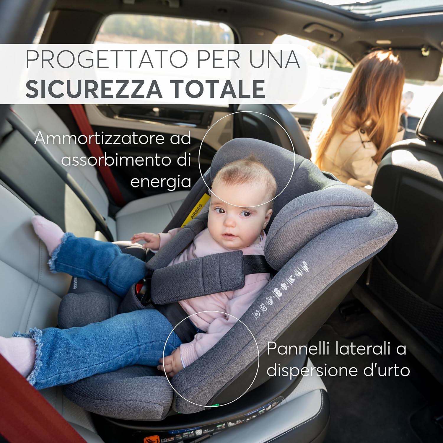 Detalle de KikkaBoo Siège Auto Bébé 0 à 36 kg i-SECURE, i-Size ISOFIX, Pivotant 360°, Gris Foncé