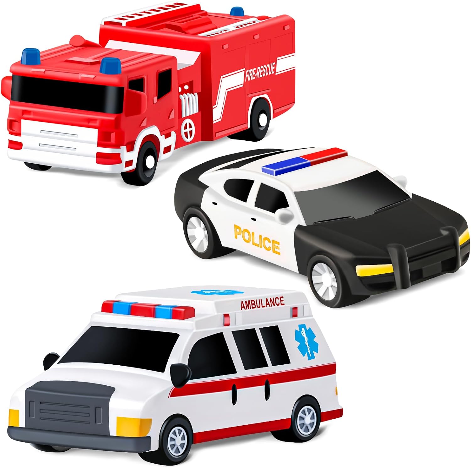 Detalle de Kein Loch Badspielzeug – 3‑teilige Auto-Badespielzeug-Kollektion für Kleinkinder (Polizei, Feuerwehr, Krankenwagen)