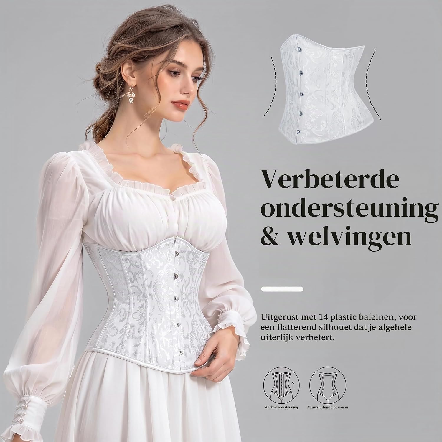 Detalle 1 de Ynport Crefreak dameskorset onder de borst van satijn met vetersluiting