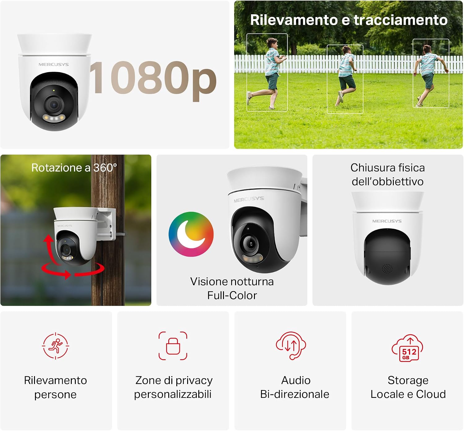Detalle 2 de MERCUSYS MC500 Telecamera WiFi per esterno 360° 512GB
