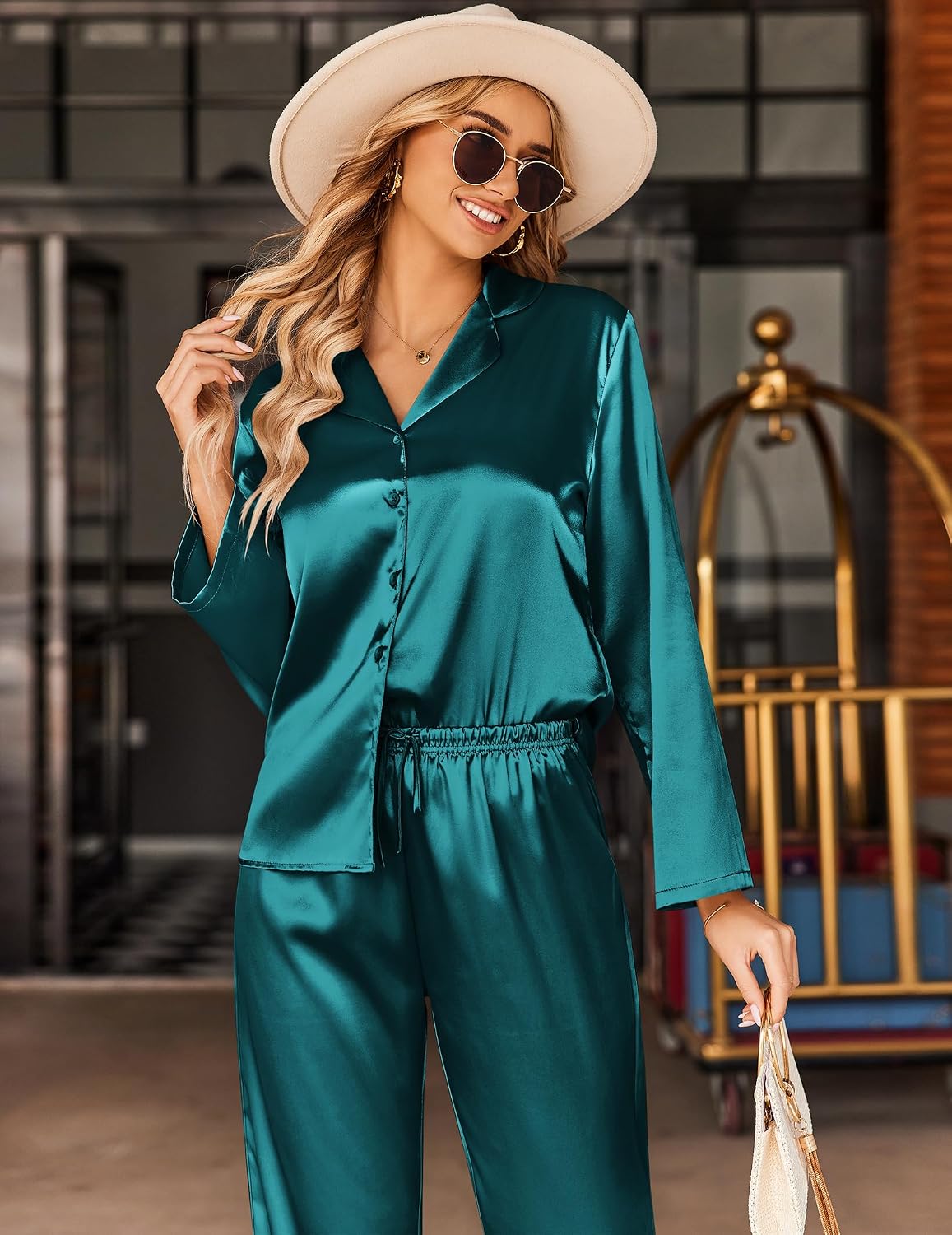 Detalle de Ekouaer Satin Pajamas, 95% Polyester