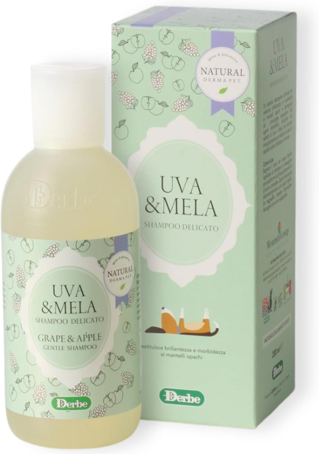 Natural Derma Pet Shampoo Profumato per Cani – Uva e Mela, 200 ml, Made in Italy
