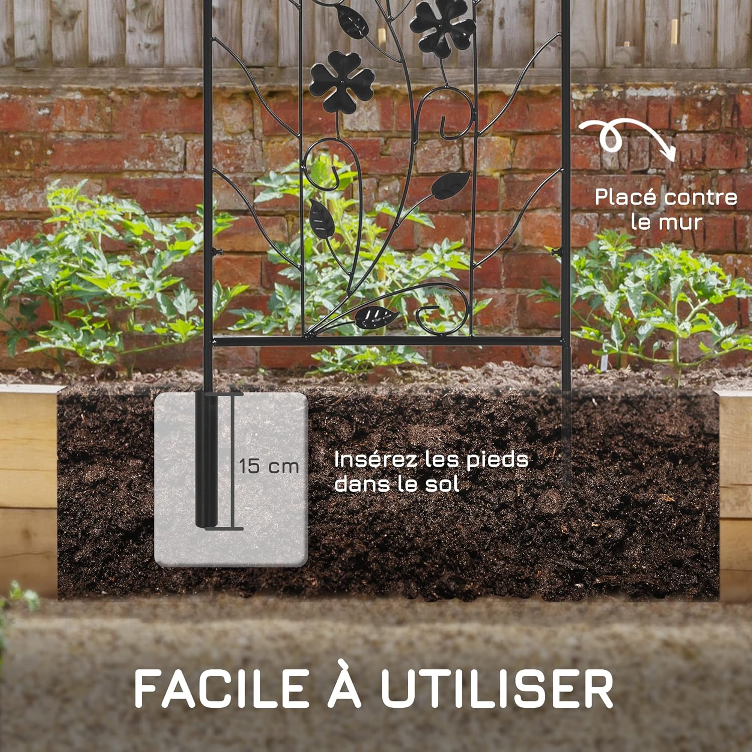 Detalle de Outsunny Treillis de Jardin Lot de 2 en métal 38 x 98 cm – Noir