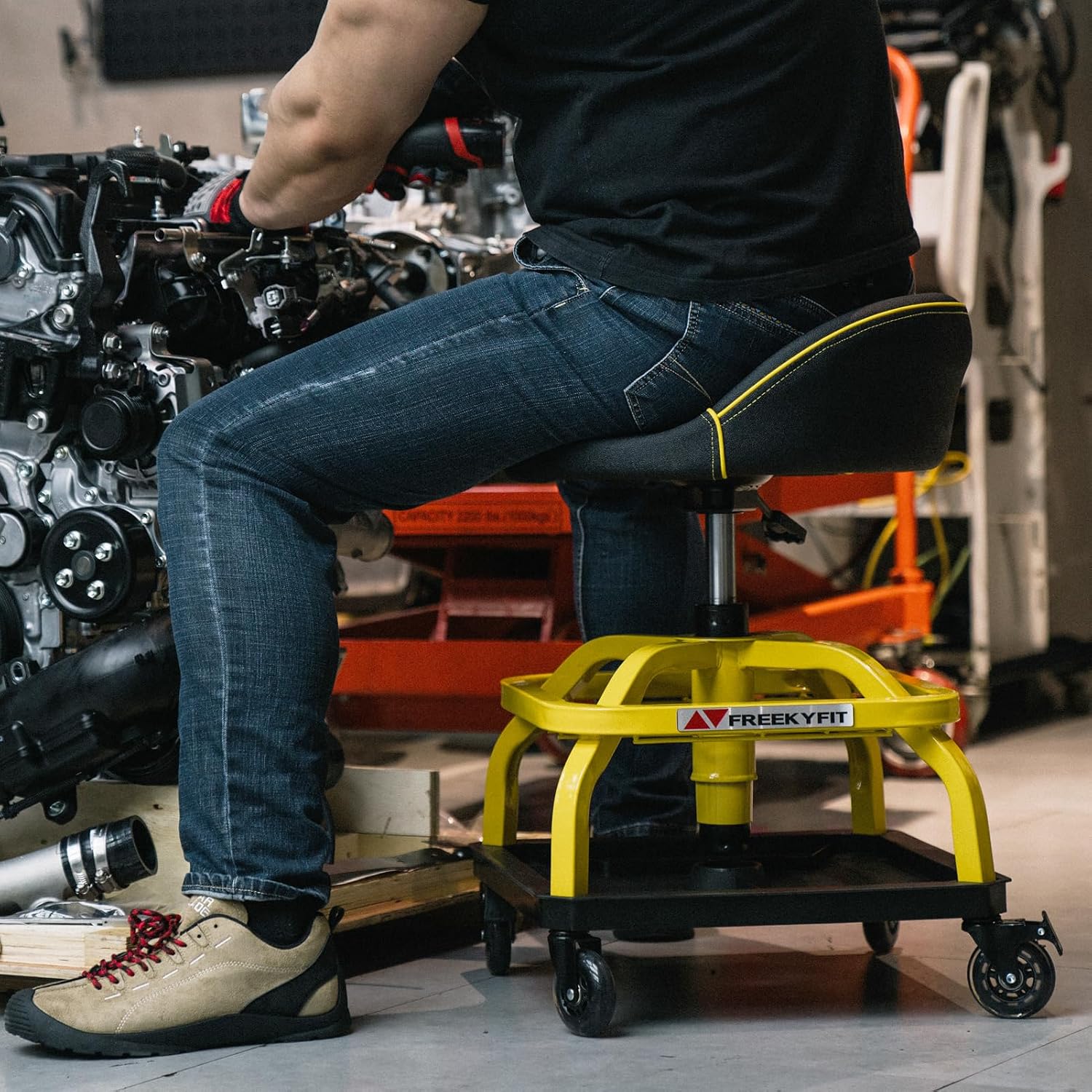 Detalle 2 de FreekyFit Rolling Shop Stool 330 lbs