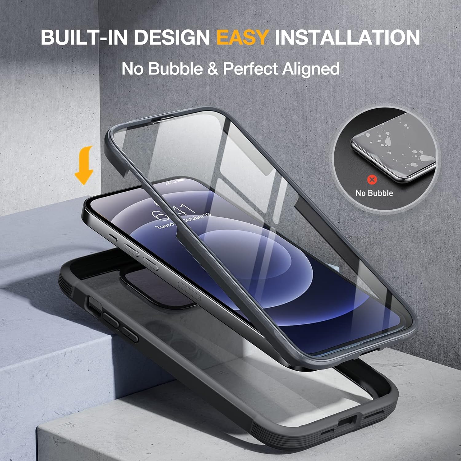 Thumbnail 1 de Miracase iPhone 12 / 12 Pro 6.1-inch Case with Built-in Tempered Glass Screen Protector (Full Body, Black)