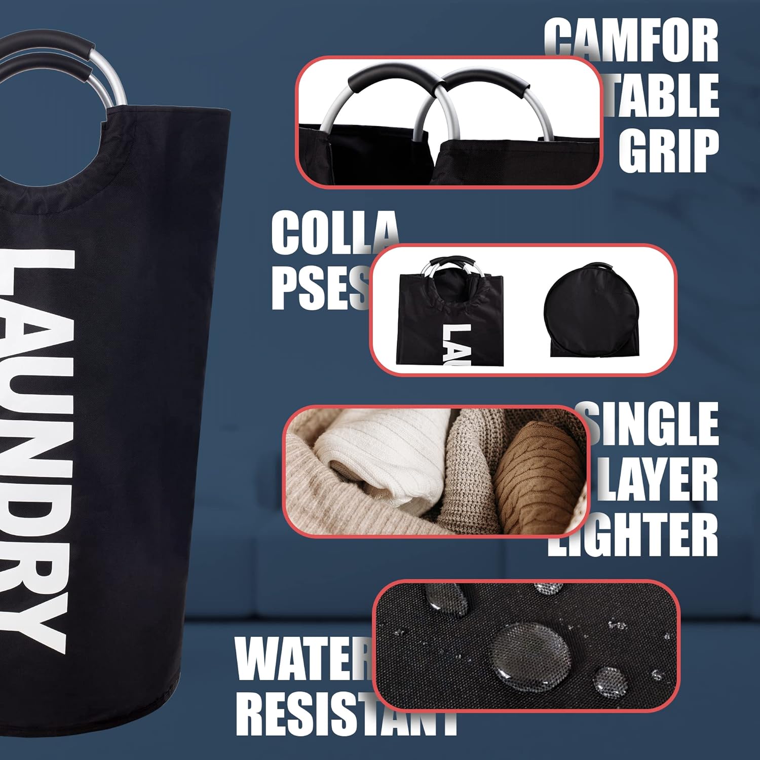 Thumbnail 3 de Caroeas 90L Collapsible Laundry Basket — Waterproof, Large Capacity with Reinforced Aluminium Handle