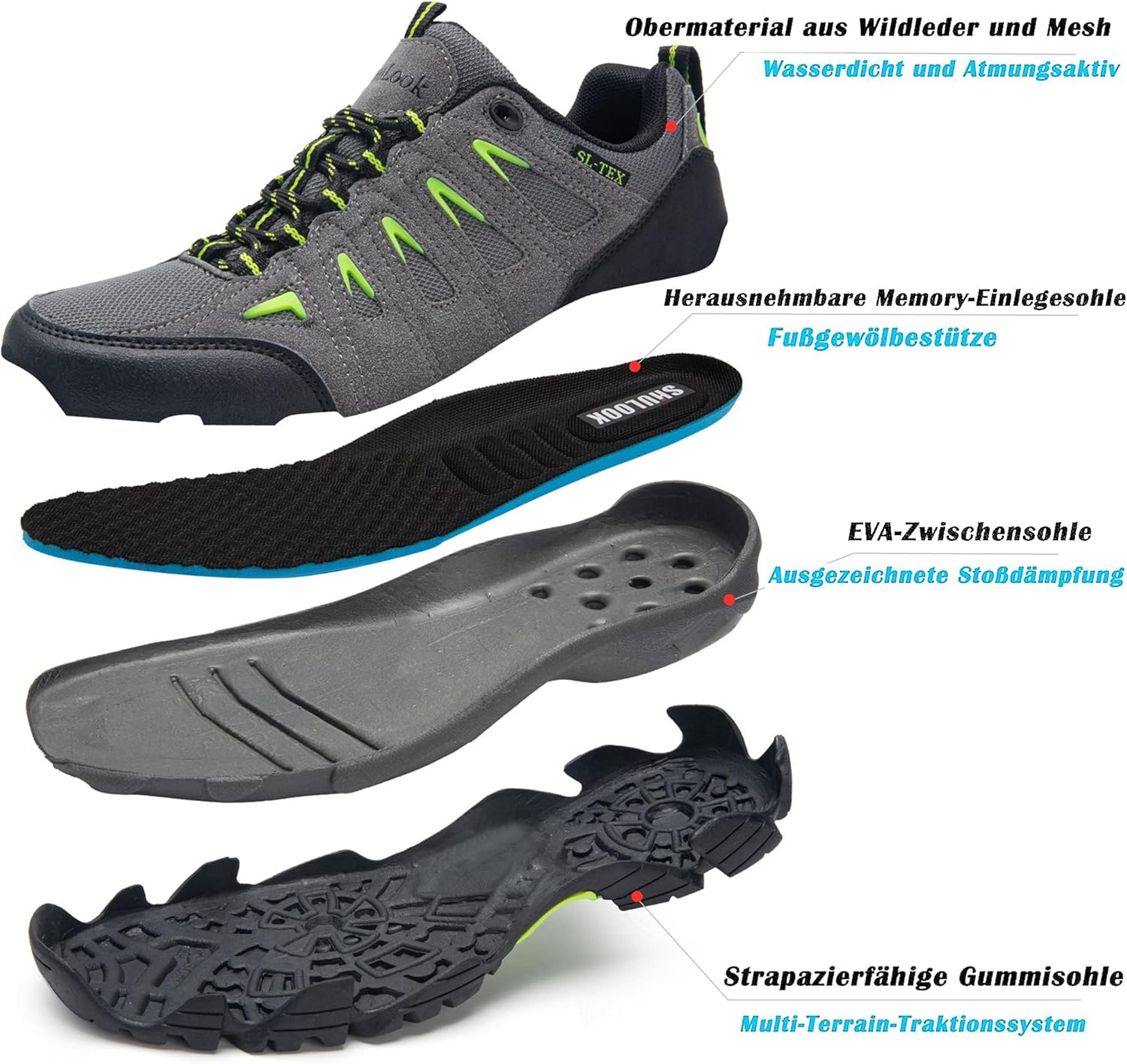 Thumbnail 2 de SHULOOK Herren-Wanderschuhe wasserdicht mit SL-TEX Membran, Veloursleder & rutschfester Gummisohle