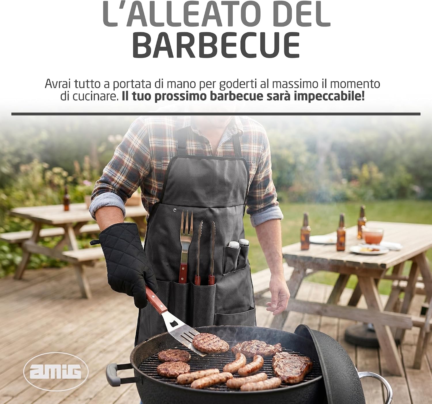 Thumbnail 6 de Amig AM17: Grembiule barbecue con 7 accessori in acciaio inox, kit BBQ pratico e curato