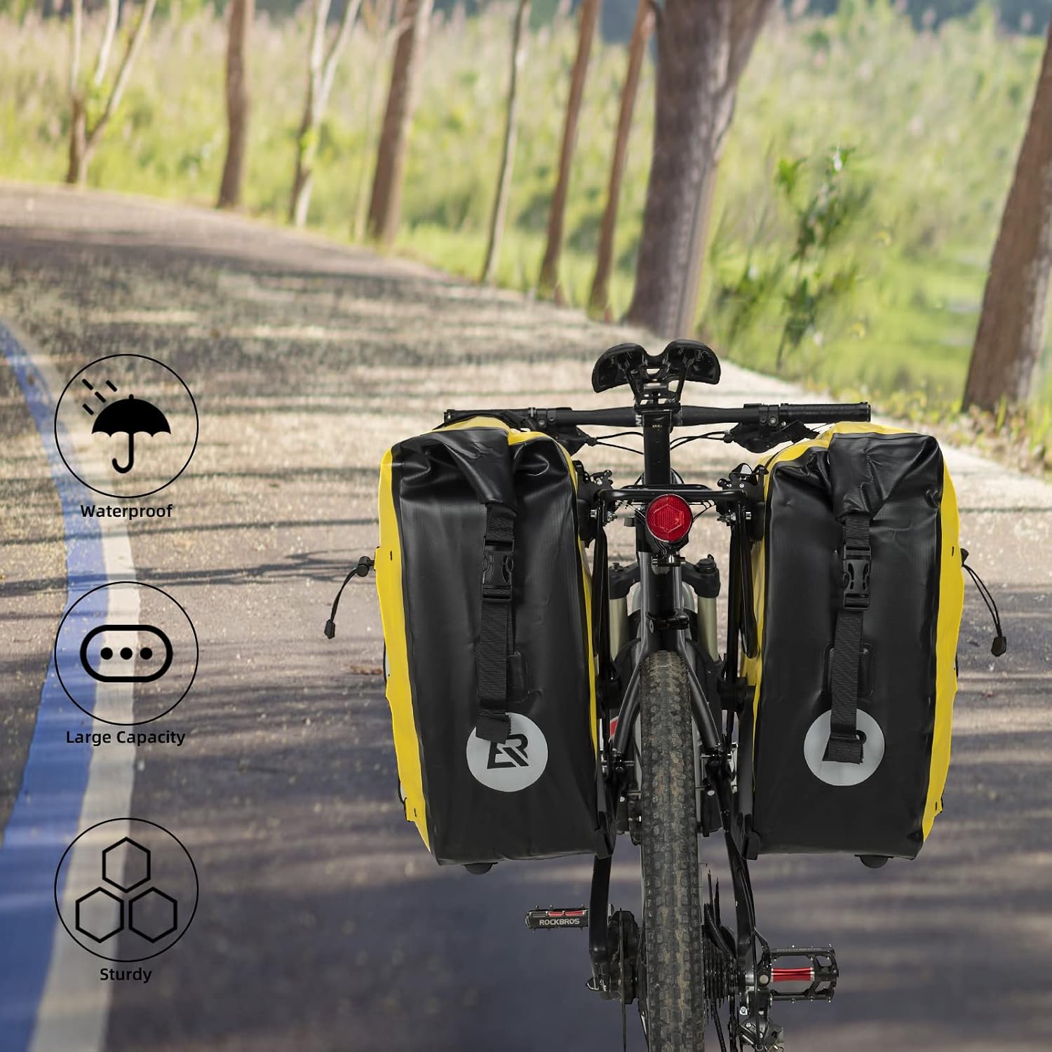 Detalle de Rockbros Pannier Rack Bag (25L–32L) – 100% Waterproof rear bike rack pannier bag