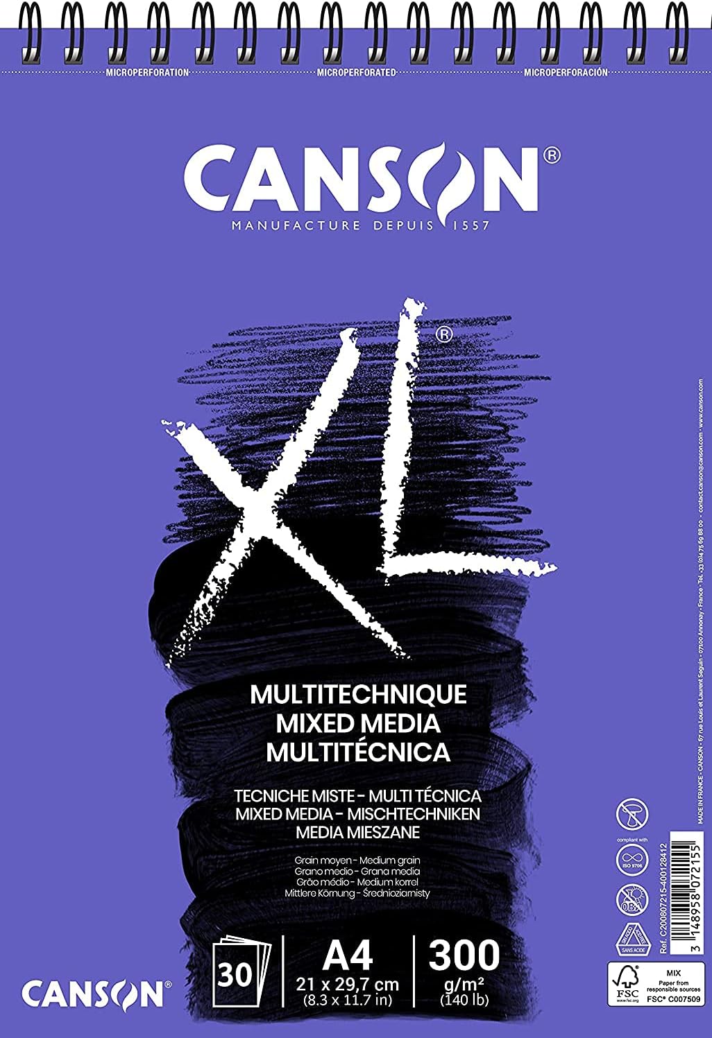 Thumbnail 6 de Canson XL Mix Media Textured Album per Acquerello, Spiralato, A3 – 30 Fogli 300 g/m²