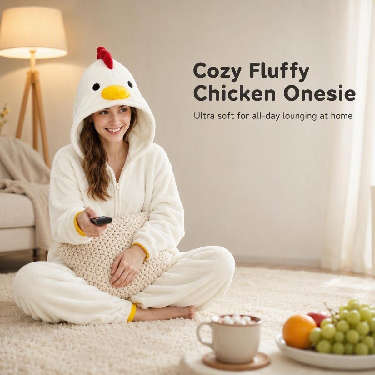 Detalle 2 de COSUSKET Snug Fit Chicken Onesie Pajamas, Flannel, Zip-Up with Side Pockets