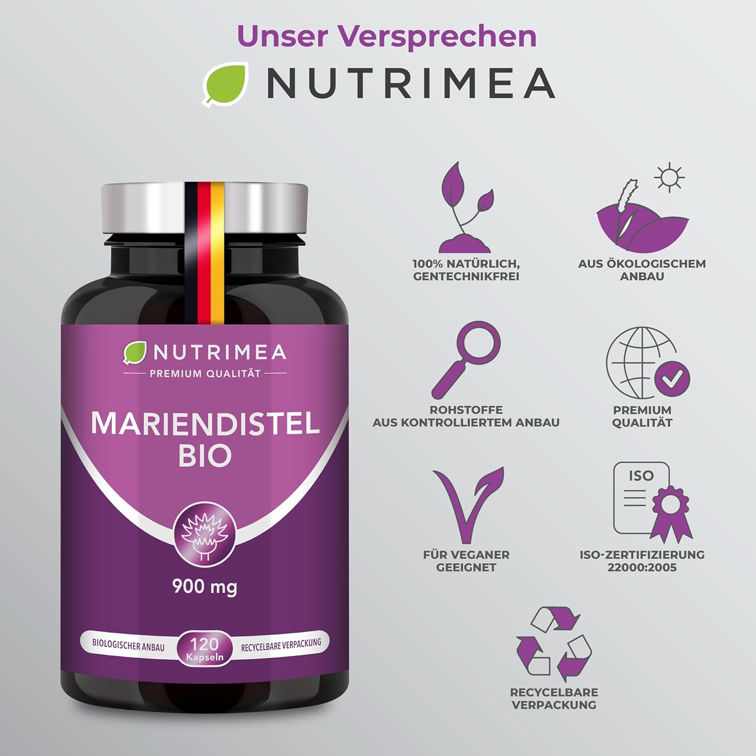 Thumbnail 6 de Nutrimea Mariendistel Bio Hochdosiert 900 mg – 120 Kapseln, reines Extrakt (Silymarin), vegan