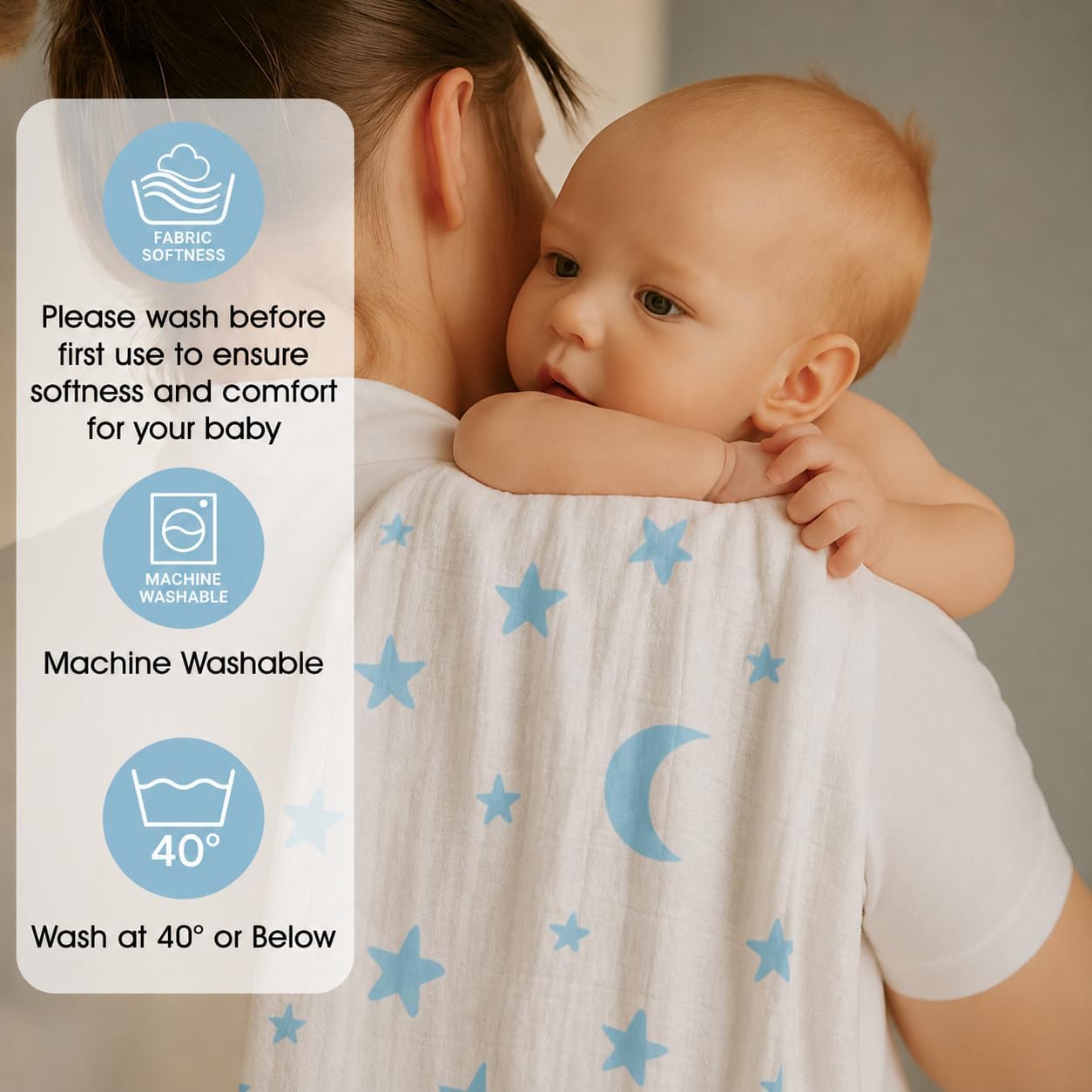 Thumbnail 2 de Large Baby Muslin Cloths (Pack of 6) 100% Cotton Muslin Squares – Soft, Absorbent & Breathable | Baby Blue Collection