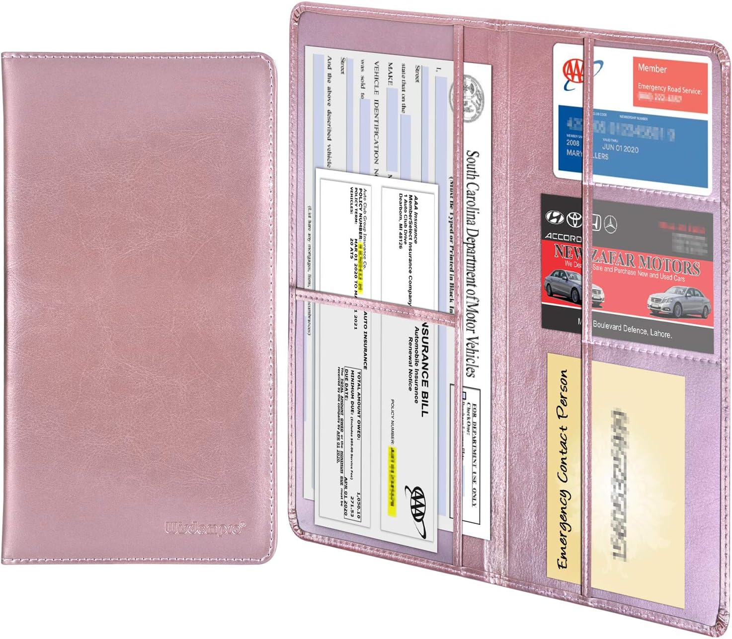Detalle de Wisdompro Car Document Wallet – PU Leather Rosegold Vehicle Paperwork Holder