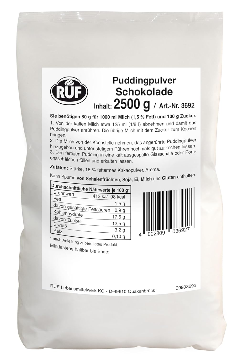 Detalle 2 de RUF Pudding Orange Puddingpulver für Orangenpudding (Großgebinde, 1x2500 g), glutenfrei