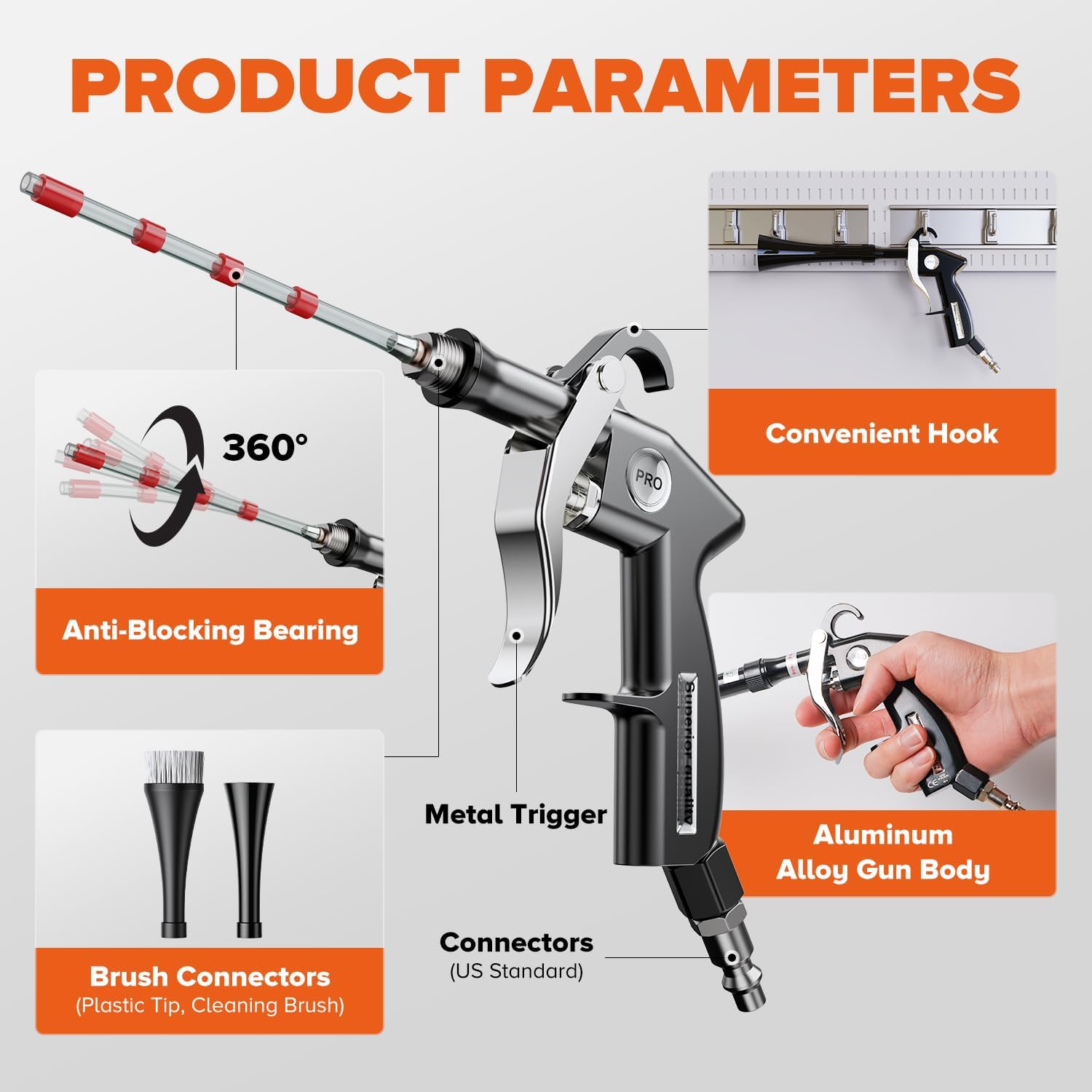 Detalle 2 de Zhevebaga QJQ-01-BK Tornado Car Cleaning Gun with Rotating Airflow
