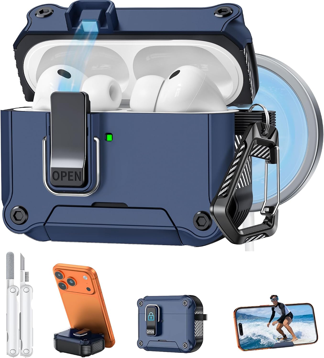 Detalle de Tecolu AirPods Pro 3 Case 2025, Hybrid Protective Case with Lock and Stand