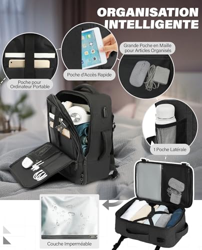 Detalle 2 de VANKEV Bagage Cabine 45x36x20 – Sac à dos de voyage compatible EasyJet