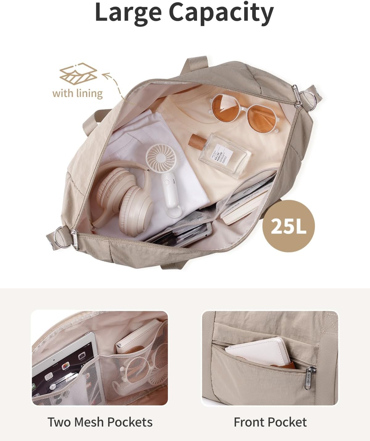 Detalle de Narwey EasyJet underseat cabin bag 45x36x20 (25L) – lightweight foldable travel holdall, khaki