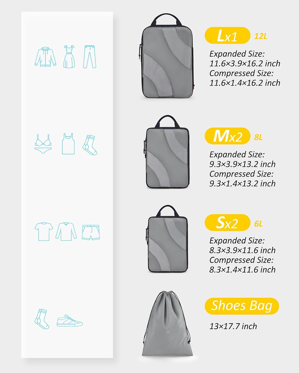 Thumbnail 5 de BAGSMART Compression Packing Cubes 6 pack