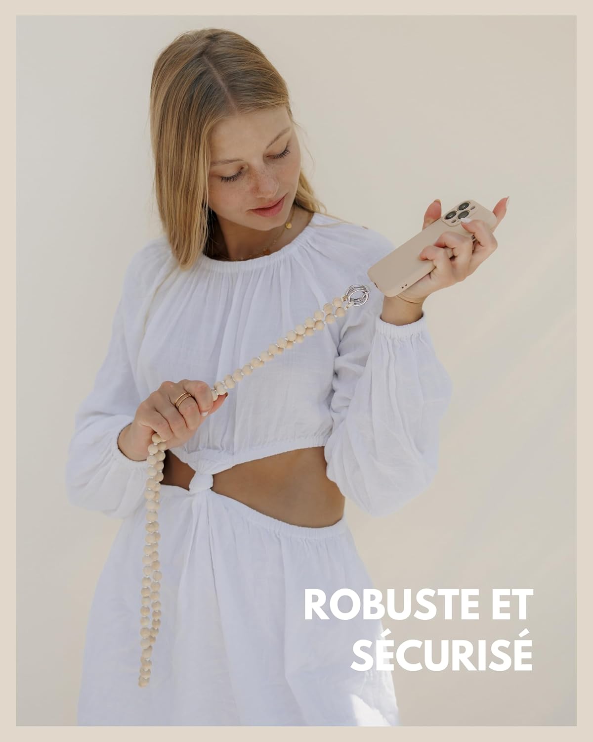 Detalle de Chaîne pour téléphone portable avec perles courte – dragonne universelle (patch, 24 cm)