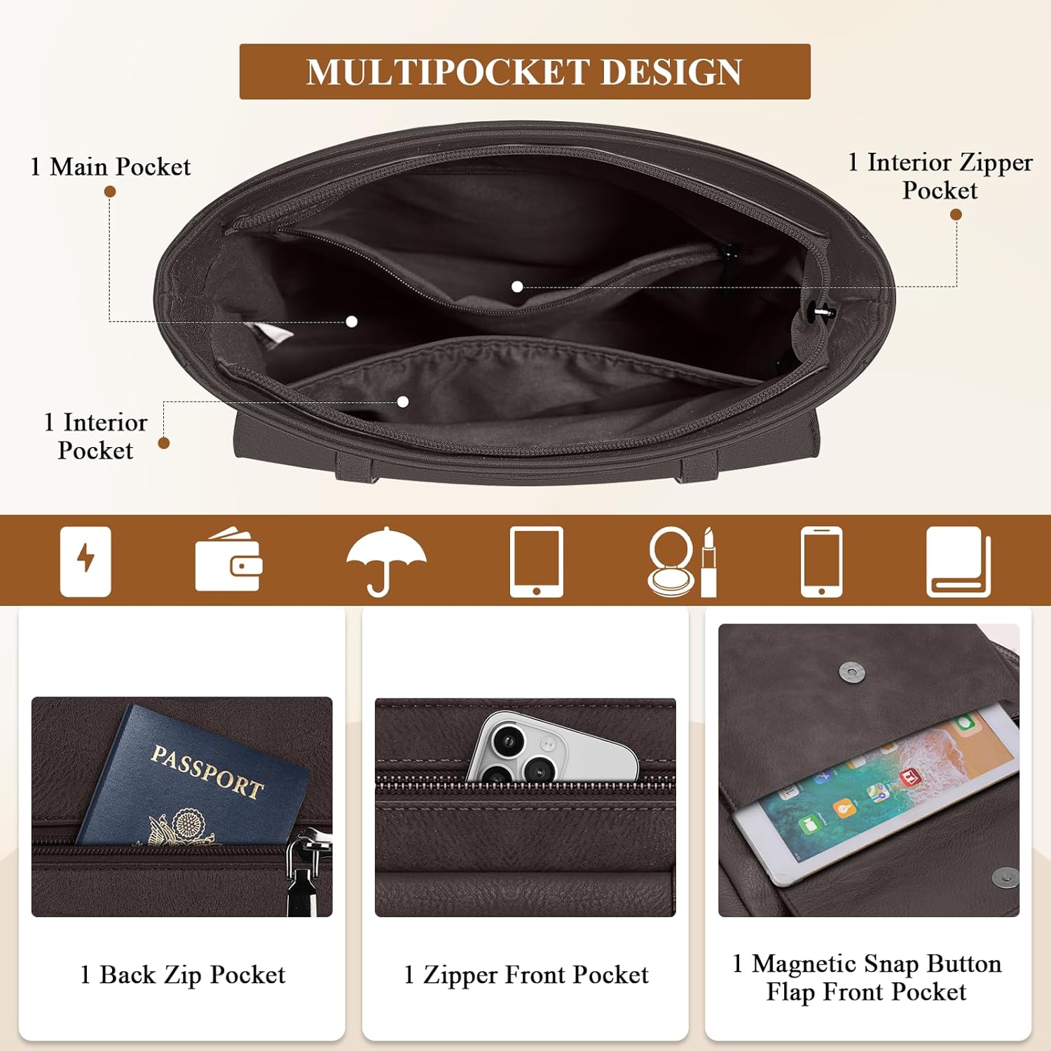 Thumbnail 2 de RAINSMORE Umhängetasche Damen Mittelgroß aus PU-Leder – Crossbody Bag mit breitem Schultergurt