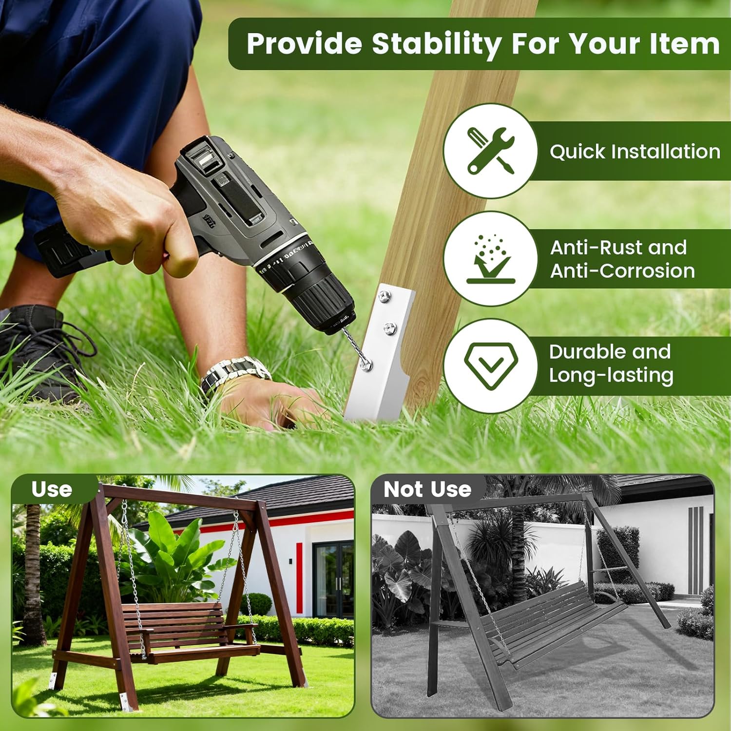 Thumbnail 1 de SCHINTILLO Ground Anchor Fence Post Spike (4 Pack) for Wooden Play Towers & Swing Posts