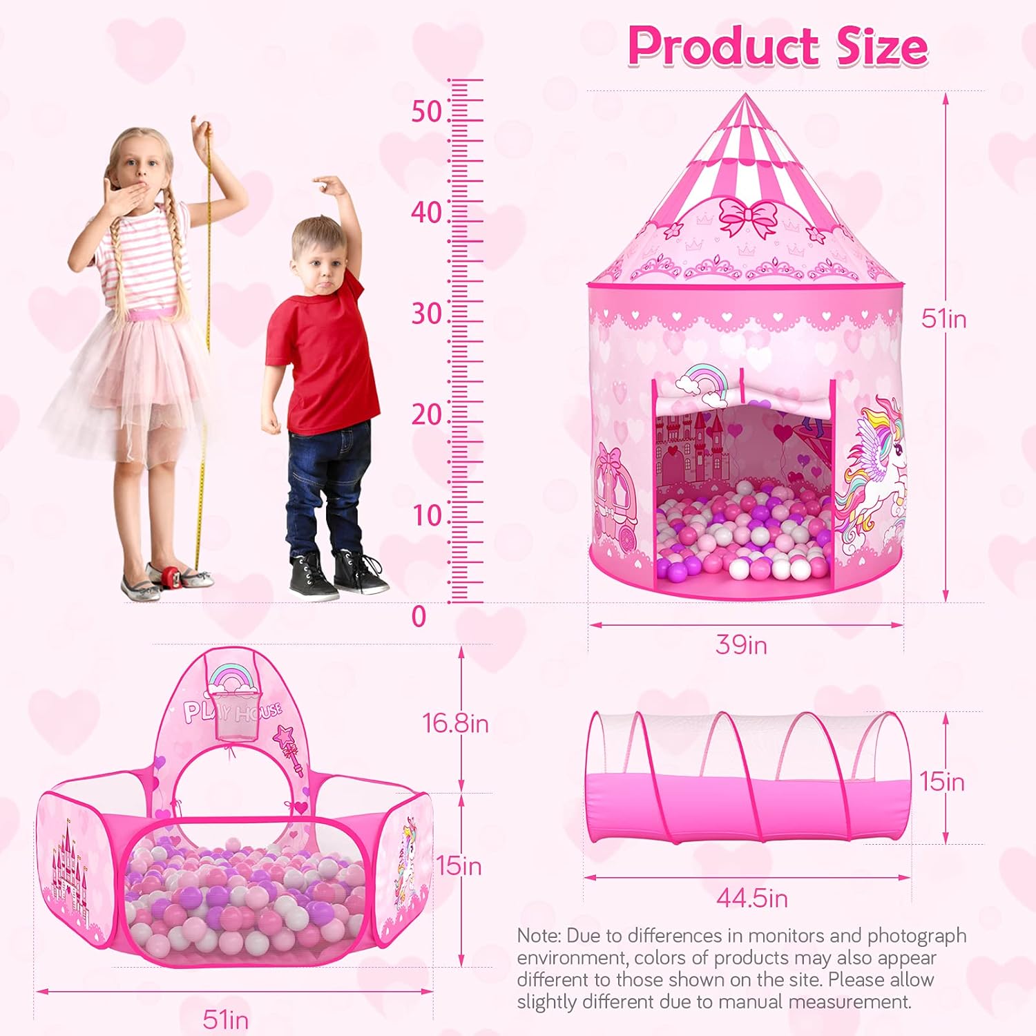 Detalle de SENODEER 3PC Princess Tent Playhouse Set with Kids Tunnel & Ball Pit (Indoor/Outdoor)