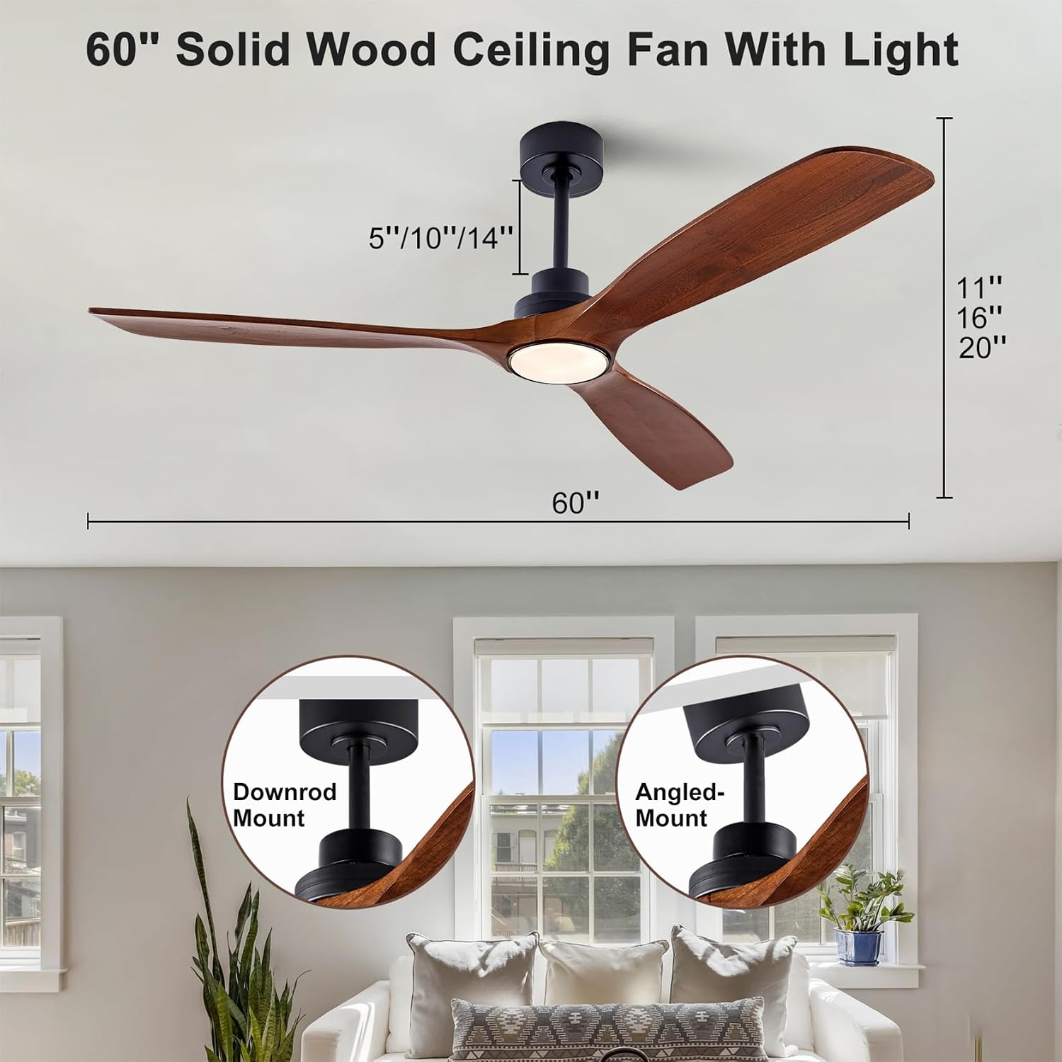 Detalle 2 de Ceiling Fan With Light, 60-Inch
