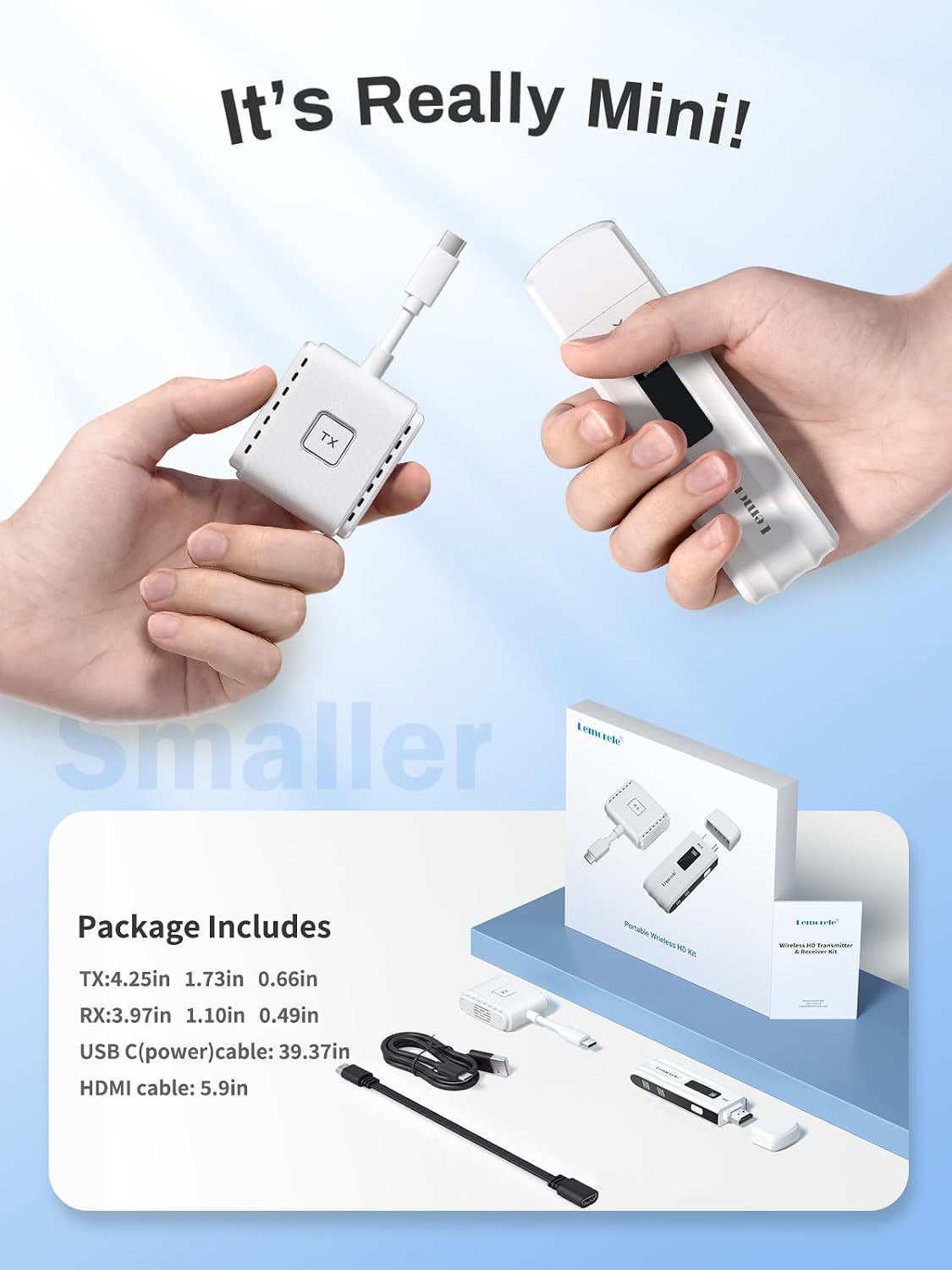 Thumbnail 6 de Lemorele FHD HDMI Wireless Transmitter and Receiver – 50 m Range, 1080p/60, 4K HDR Capable (TX with Type‑C)