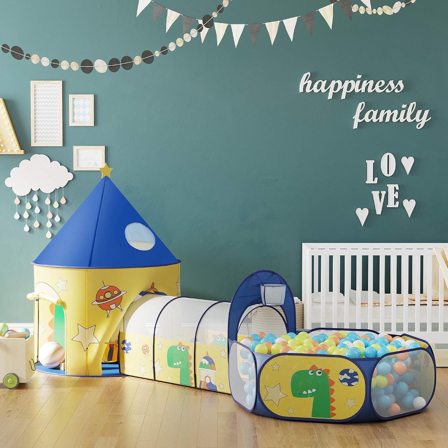 Thumbnail 2 de SONGMICS 3-in-1 Kids Play Tent, Tunnel & Ball Pit (Rocket Theme) for Indoor/Outdoor Play