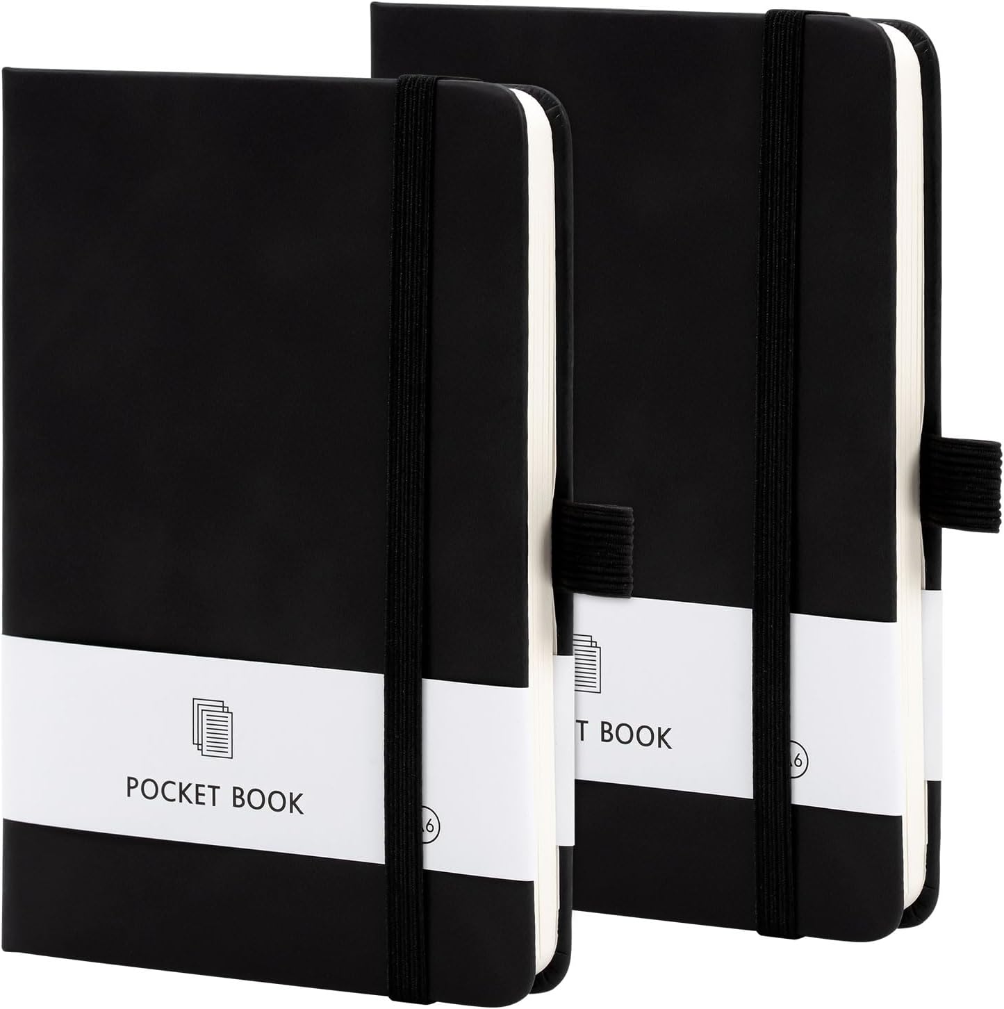Detalle de AOGEWON A6 Pocket Notebooks, 2-Pack, Black PU Leather, Lined Paper
