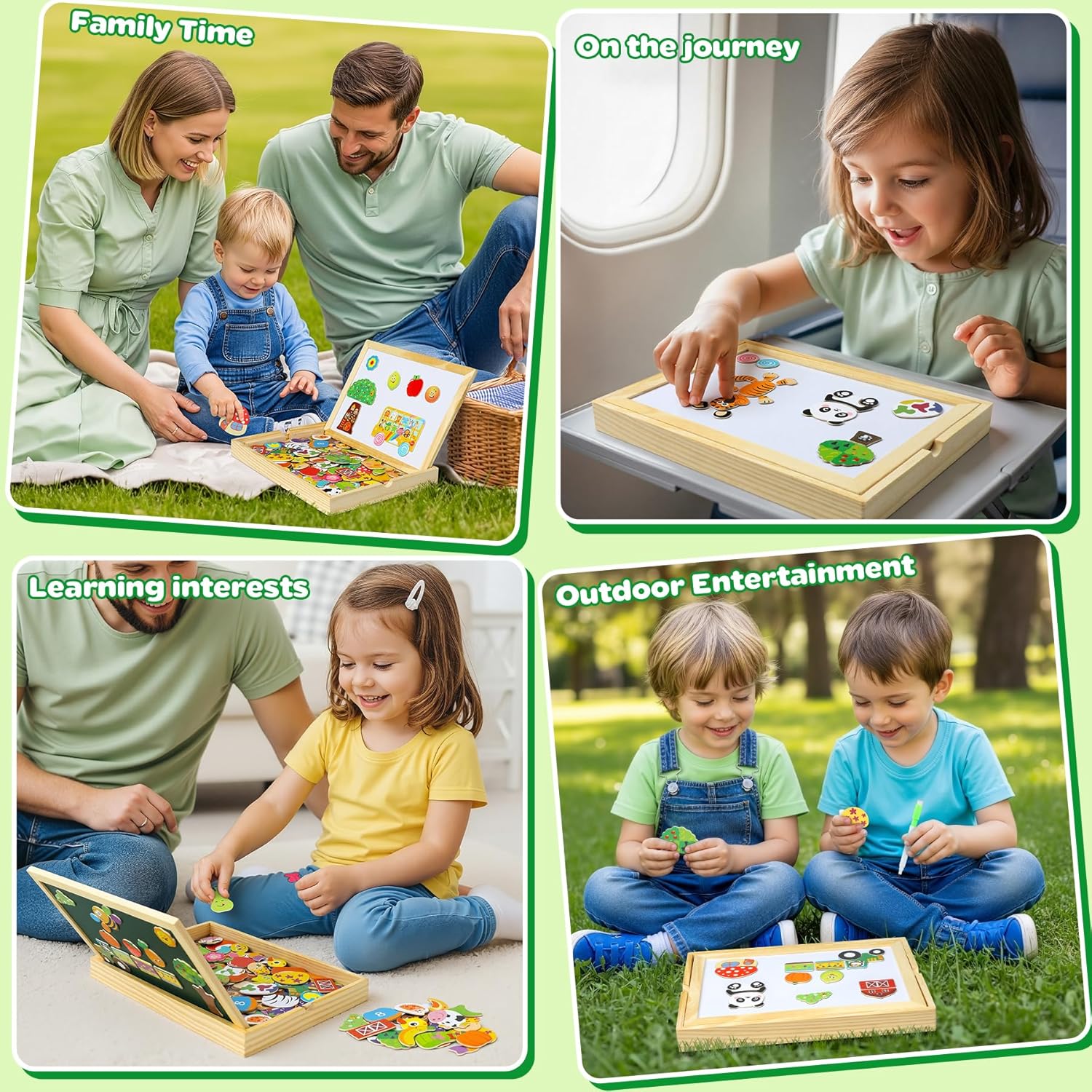 Thumbnail 5 de Jojoin 130 PCS Wooden Magnetic Puzzle Double-Sided Magnetic Drawing Board (Cute Animal, Fruit & Bus Design)
