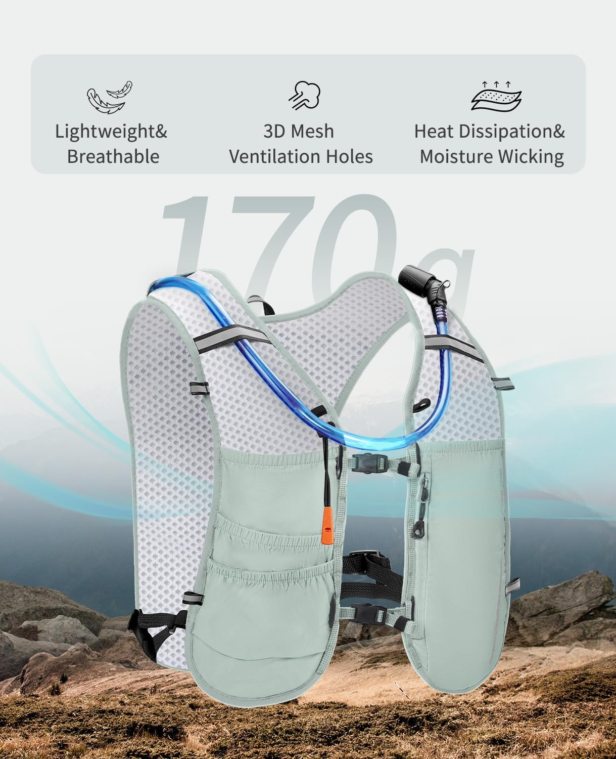 Thumbnail 2 de ECOHUB Running Vest with 2L Water Bladder – Lightweight, 6-Pocket Hydration Backpack for Running and Outdoors