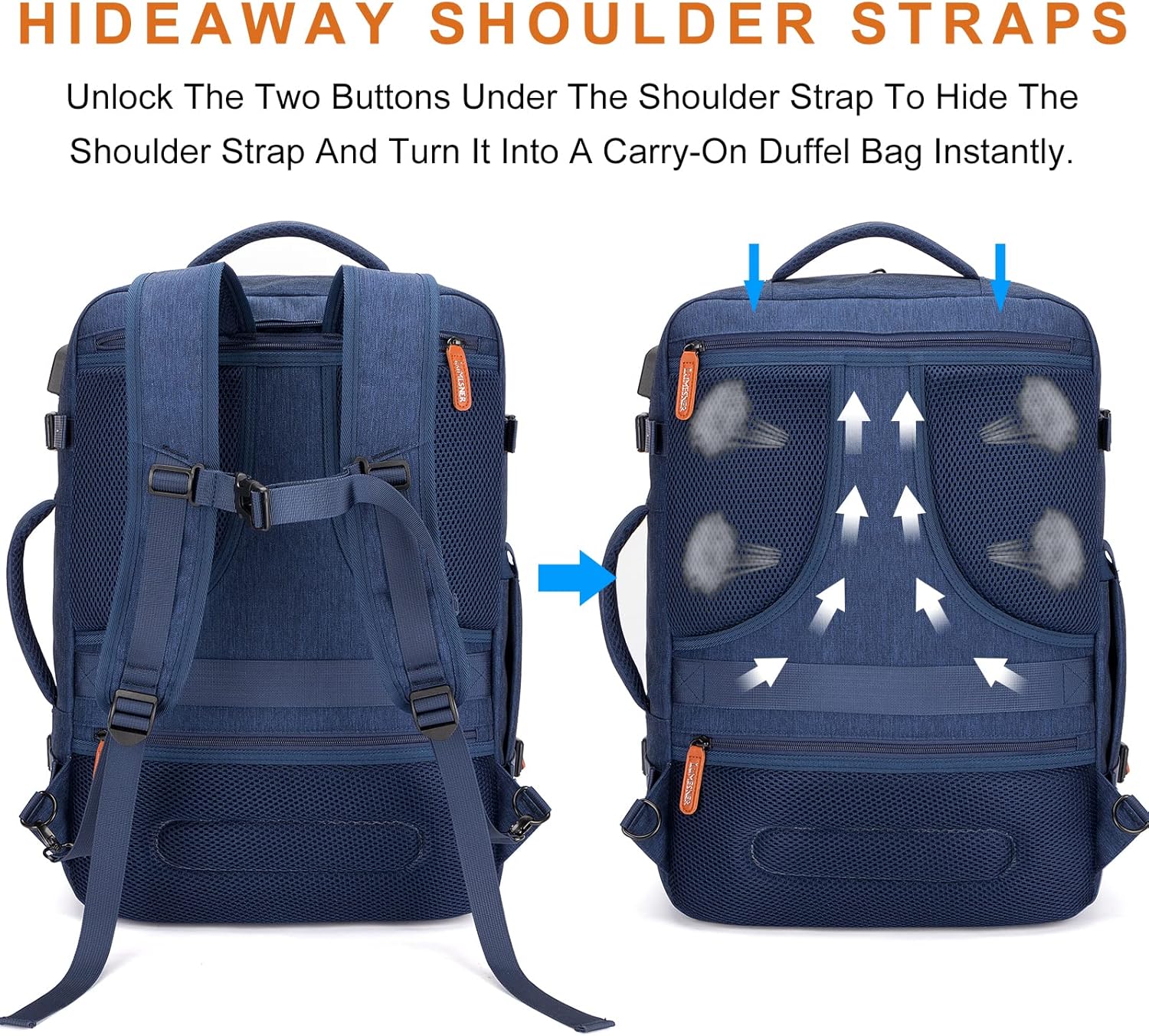 Detalle 2 de Lumesner Carry on Backpack 40L: Extra Large, Expandable Travel Backpack for Flight & Day Trips
