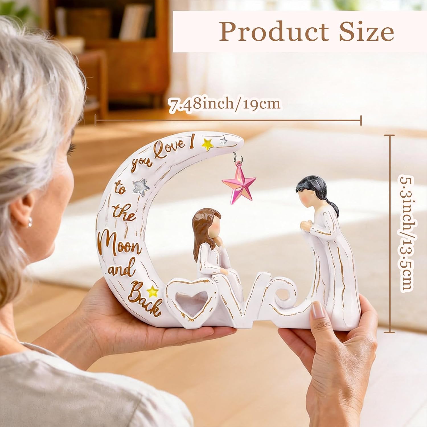 Thumbnail 2 de AC AATVE Mother & Daughter Resin Figurine with Pink Star – I Love You to the Moon and Back Keepsake