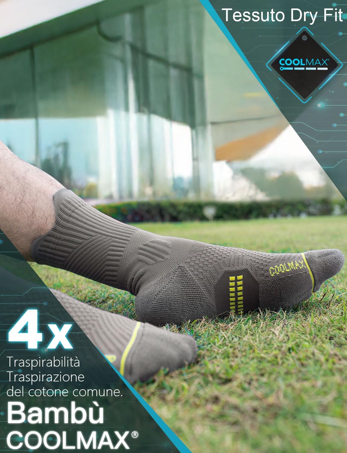 Detalle 2 de Juclise Bambù Coolmax Compressione Sportivi Calzini Uomo anti-vesciche per allenamento e trekking