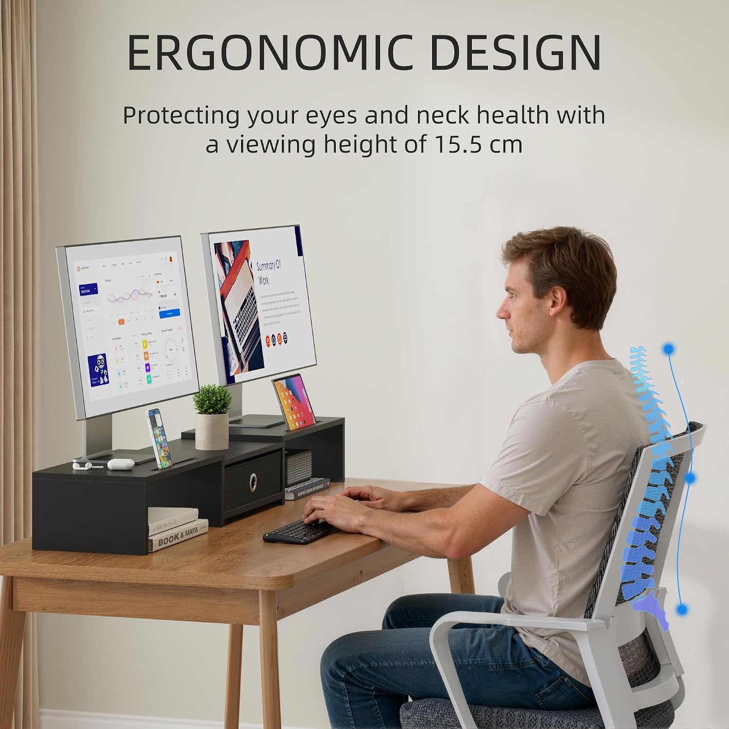 Detalle 2 de OYRREU Monitorerhöhung 15,5 cm für 2 Monitore