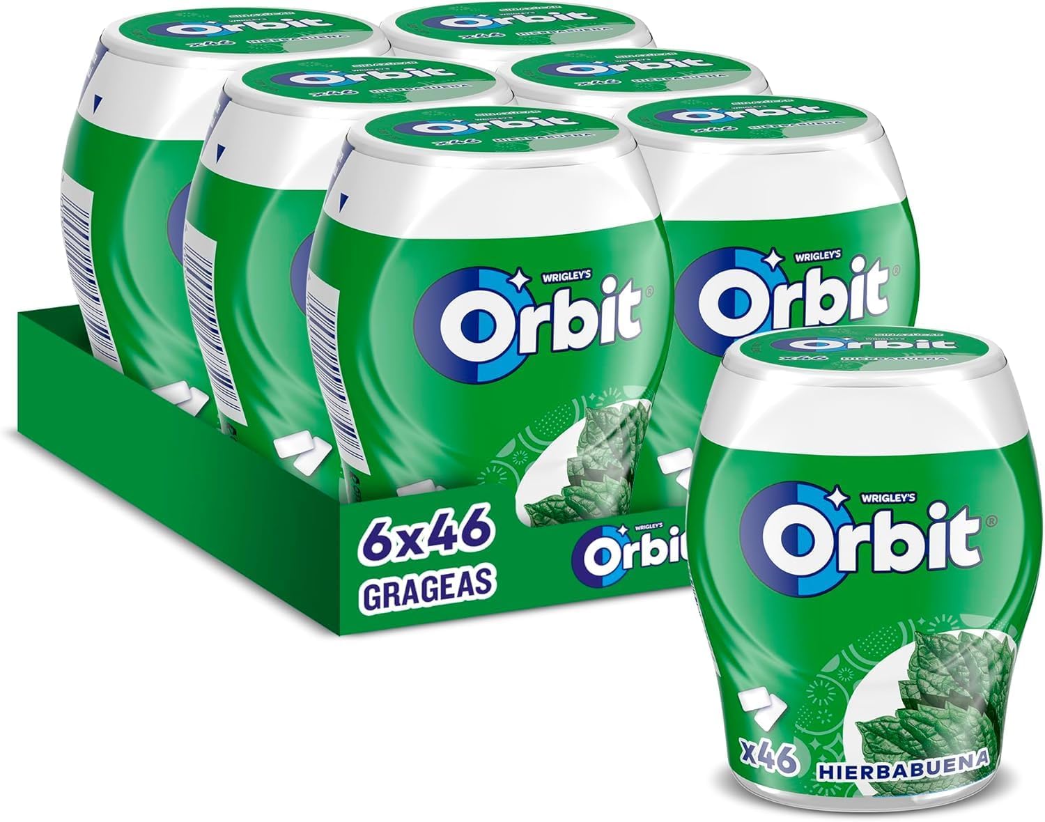 Detalle de Orbit Bote de Chicles Sin Azúcar Hierbabuena 🌿 Larga Duración (6x46)