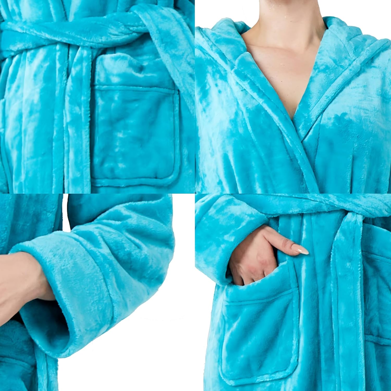 Detalle de Dowesrobe Women’s Fleece Hooded Bathrobe — Plush, Long, Warm With Deep Pockets