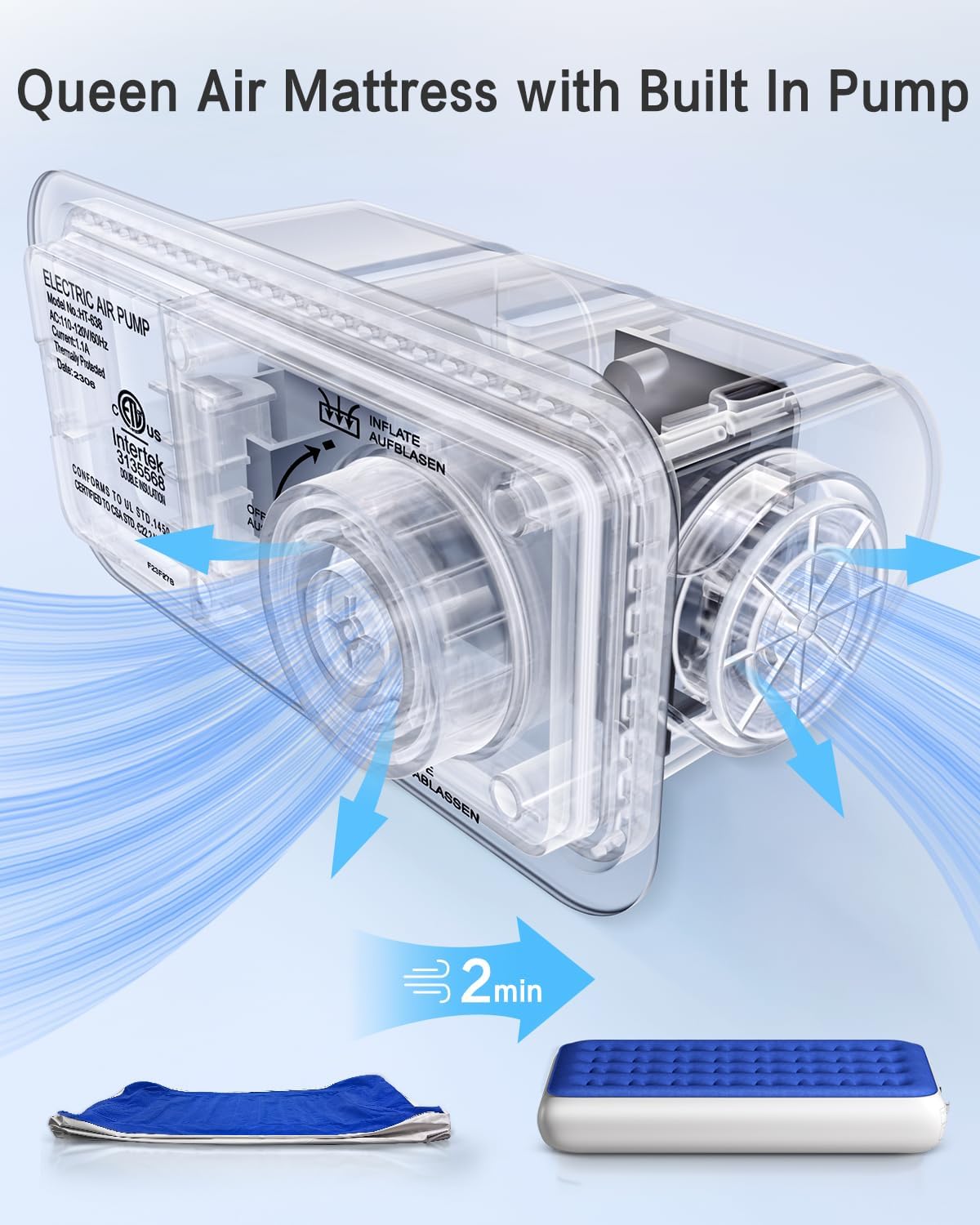 Thumbnail 3 de Xsleep Queen Air Mattress with Built-In Pump (13" Raised) — Fast Inflate/Deflate, Up to 660 lbs
