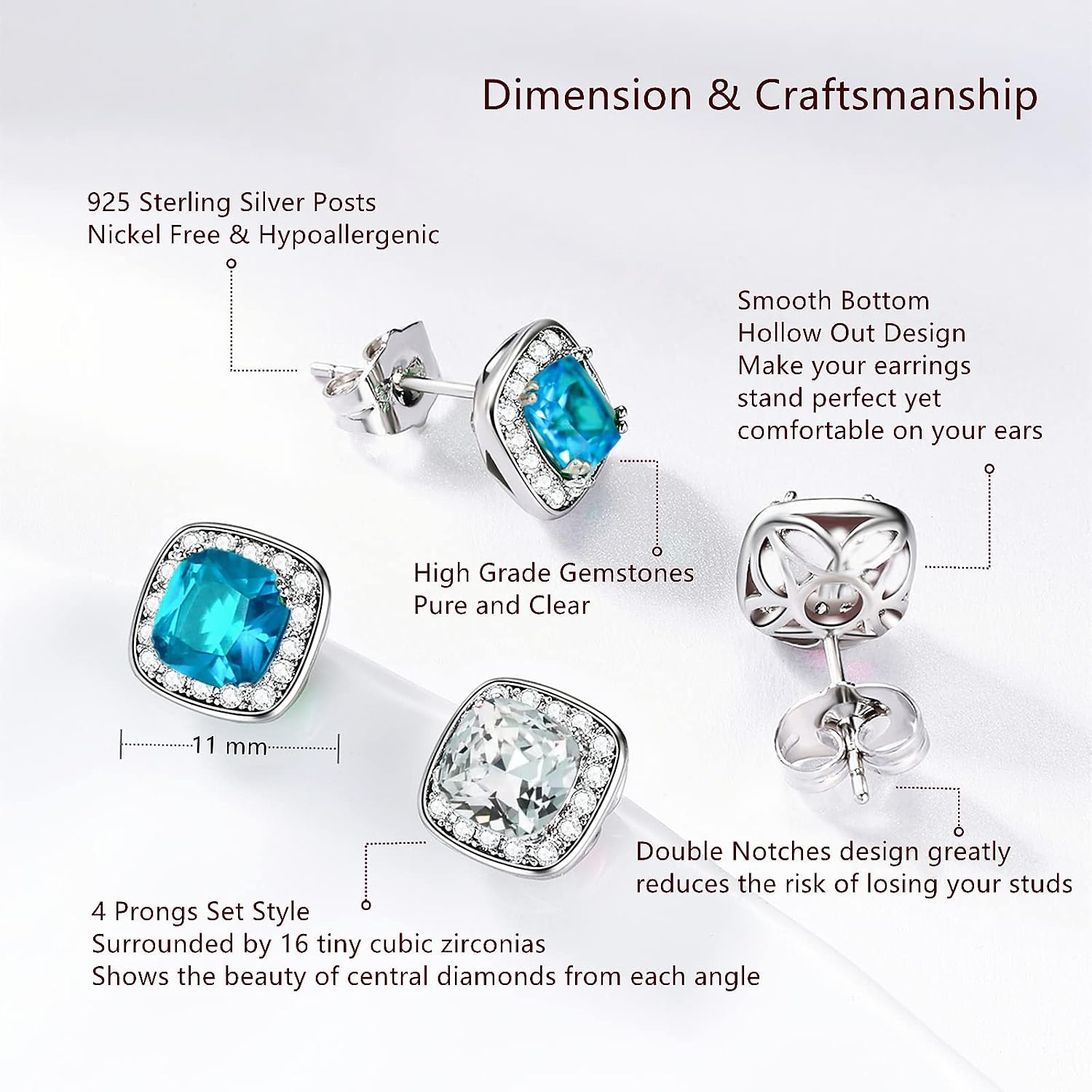 Thumbnail 4 de VONSSY Gemstone Stud Earrings