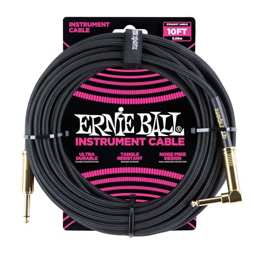 Ernie Ball cavo per strumenti intrecciato, 3,05 m, nero, dritto e angolato