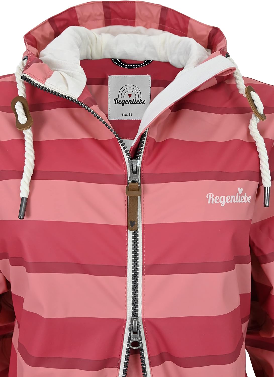 Detalle de Regenliebe Damen Regenmantel Friesennerz gestreift 624 – wasserdichter Regenmantel mit Kapuze