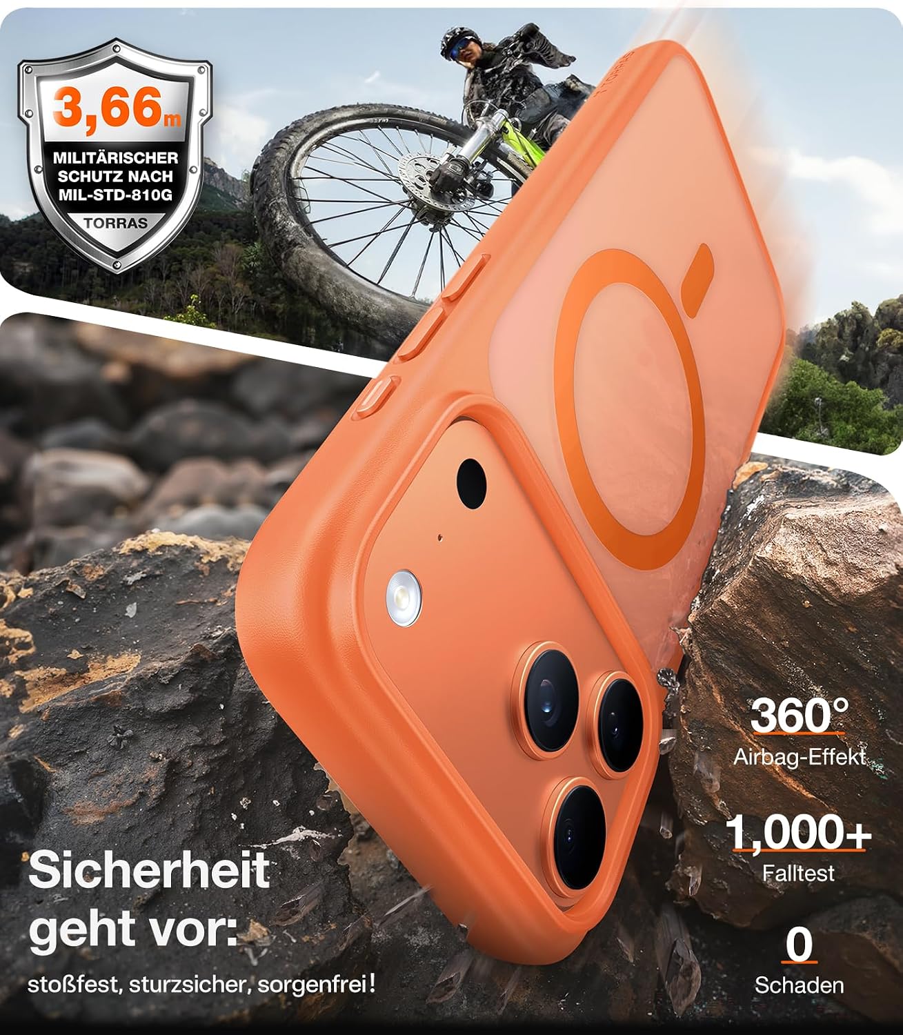 Detalle de TORRAS Guardian‑Mag iPhone 17 Pro Max Hülle Matt Orange