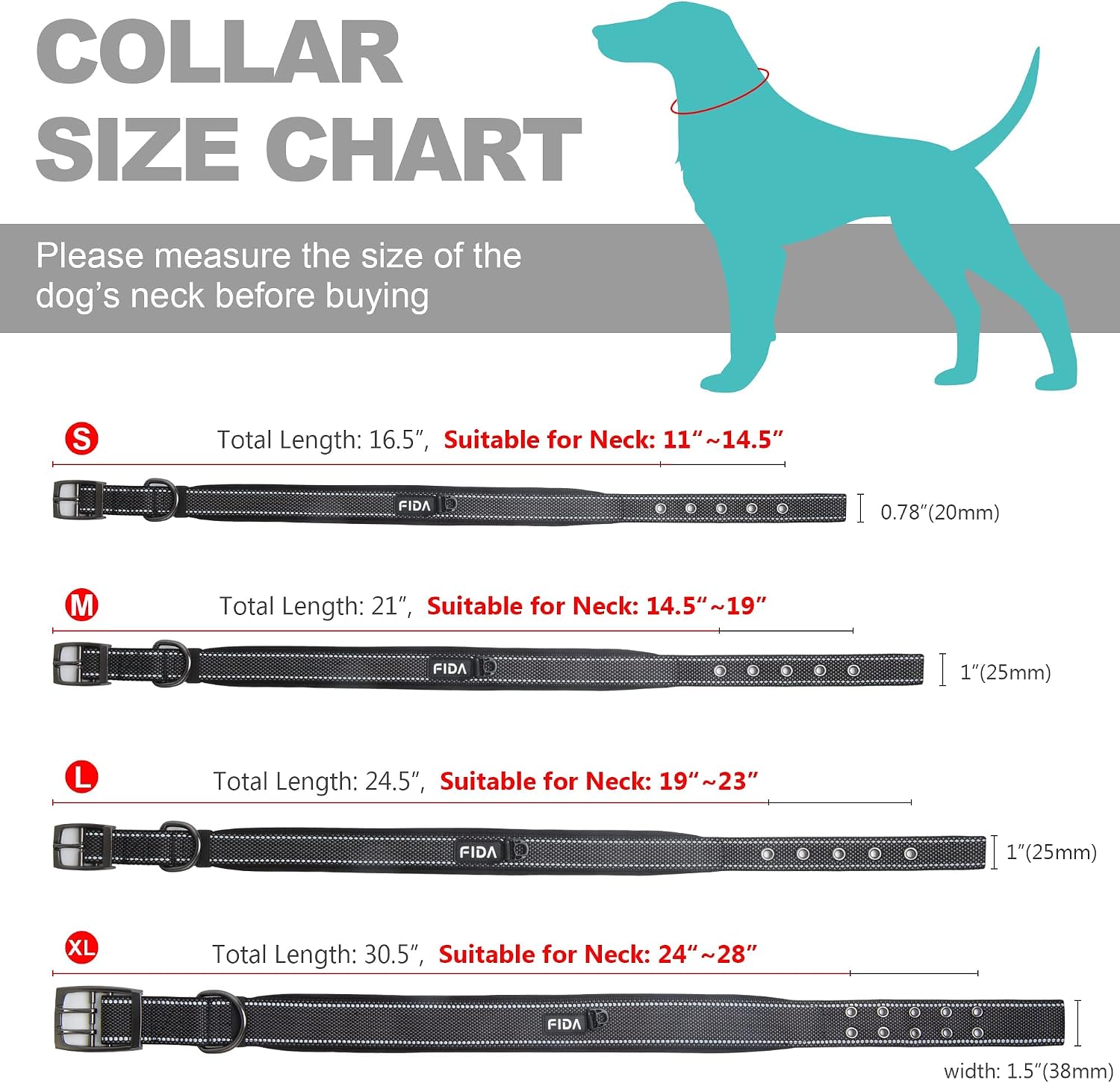 Thumbnail 5 de Fida Padded Dog Collar 500kg metal buckle
