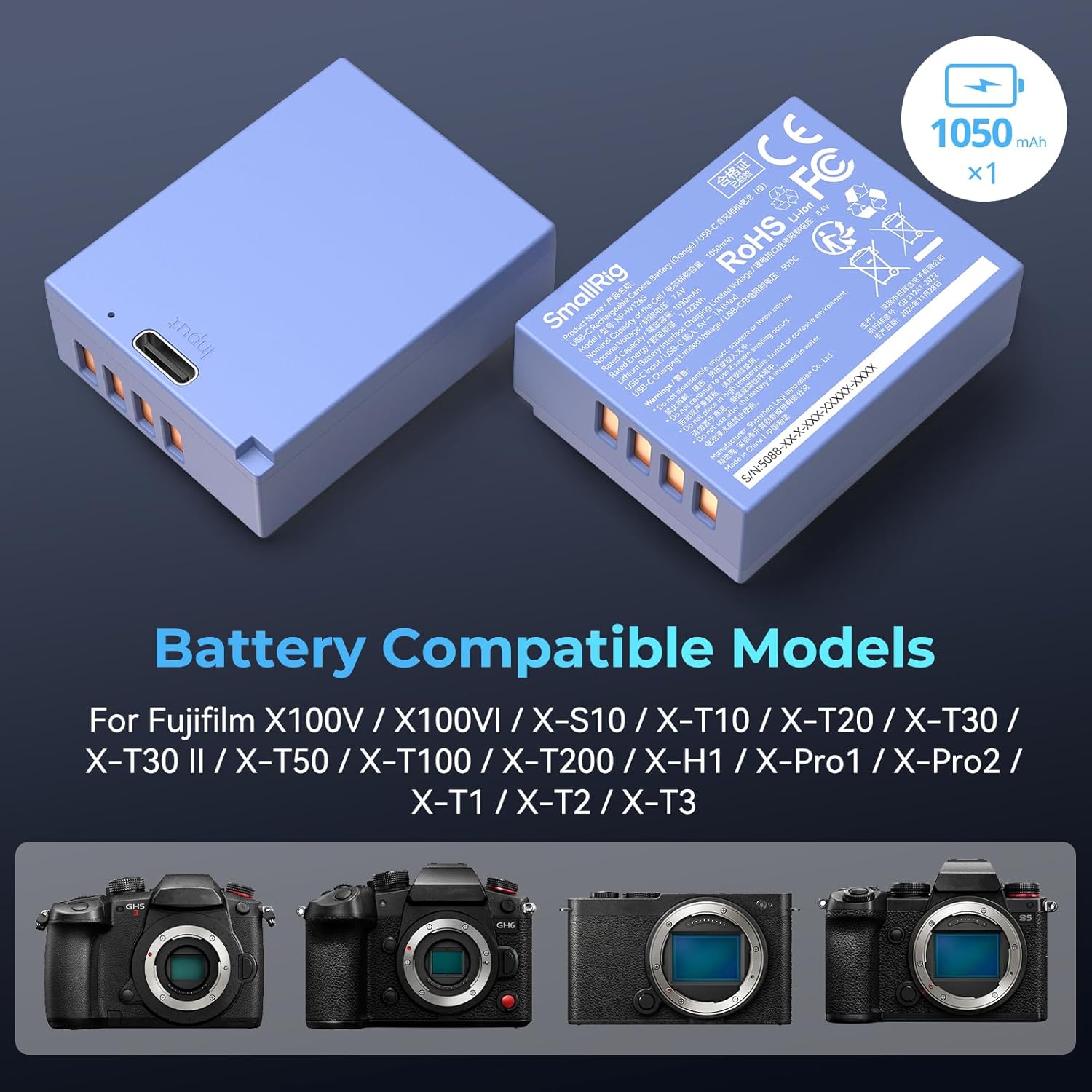 Thumbnail 2 de SmallRig NP-W126S 1050 mAh USB-C pour Fujifilm — Batterie de remplacement rapide et fiable