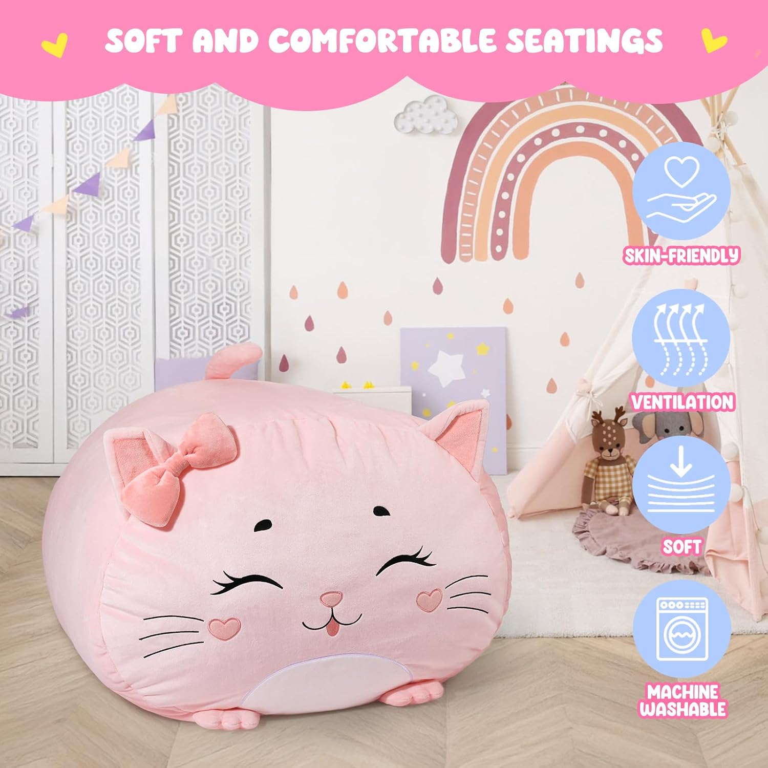 Thumbnail 6 de GAGAKU Pouf di peluche 60x60 cm XXL con copertura per bambini – Organizer morbido per la cameretta