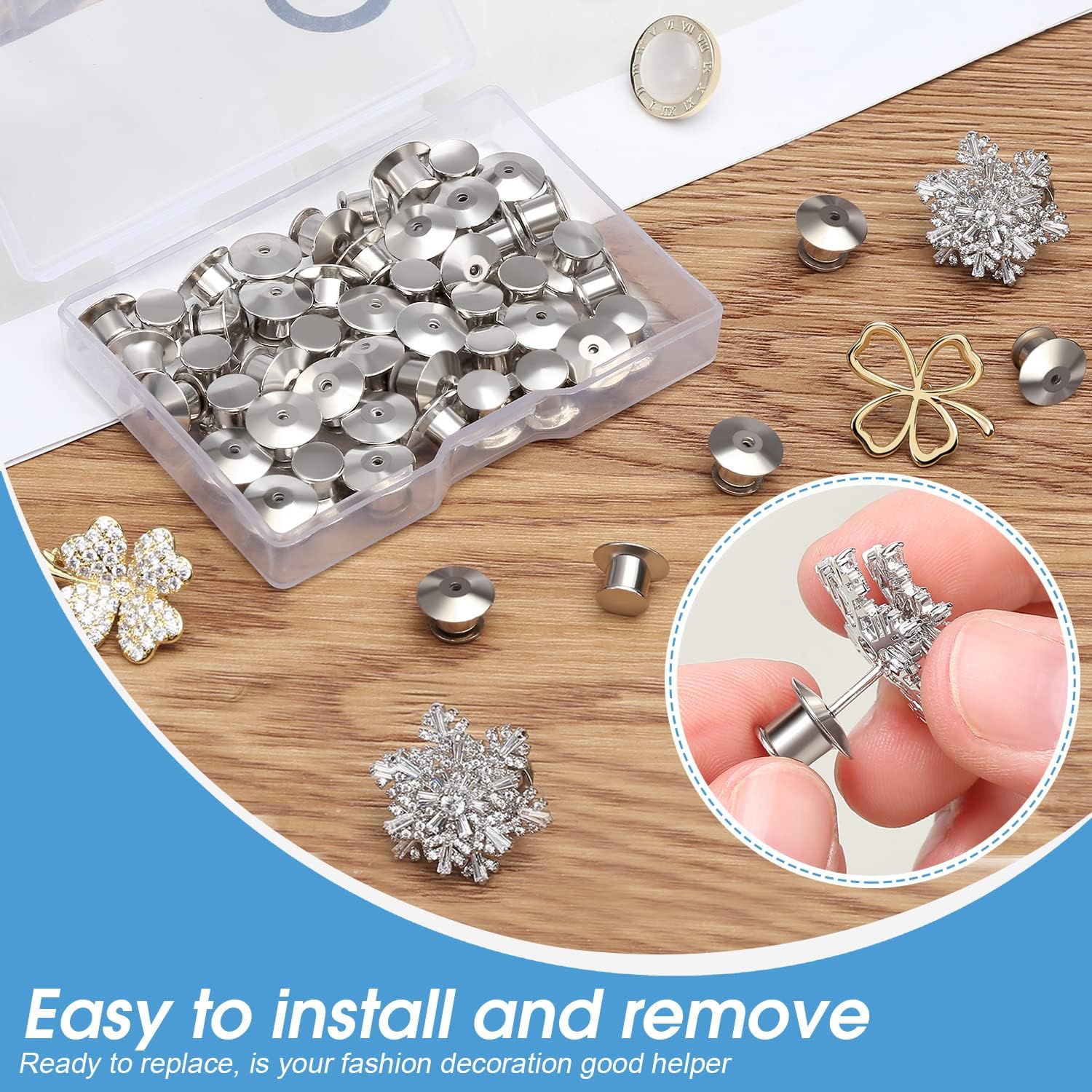 Thumbnail 6 de NANMOTUE pin backs Locking Pin Backs, 40-Pack Metal Spring-Latch Clasps